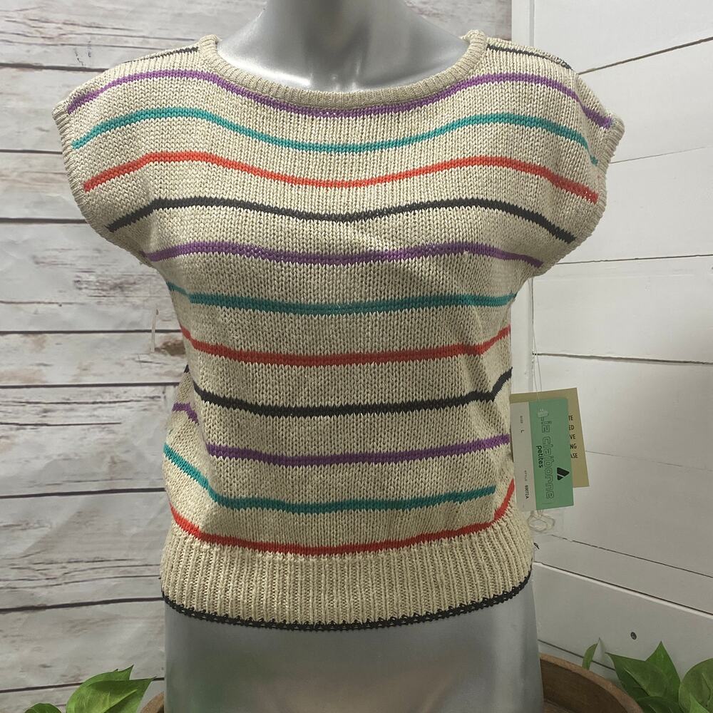 Liz Claiborne PETITE Large Knit Short Sleeve Sweater Silk Rayon Top Stripe NWT